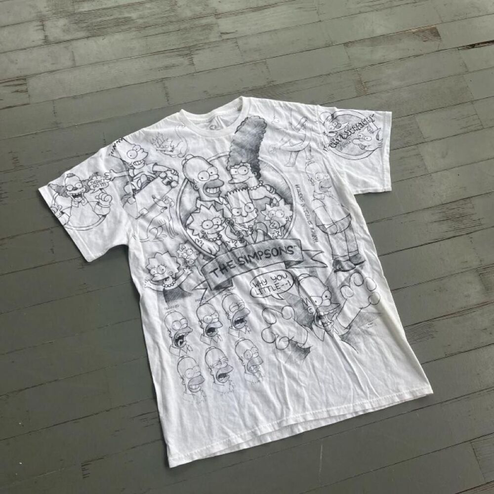 2000s Liquid Blue The Simpsons AOP Cartoon Graphic Tee Shirt